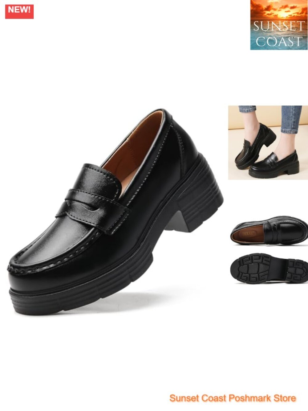 Faux Leather Platform Loafers Slip-On Chunky Penny Loafers Women Business